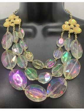 Anna & Ava Iridescent Necklace Chunky Faceted Bead Statement Triple Strand